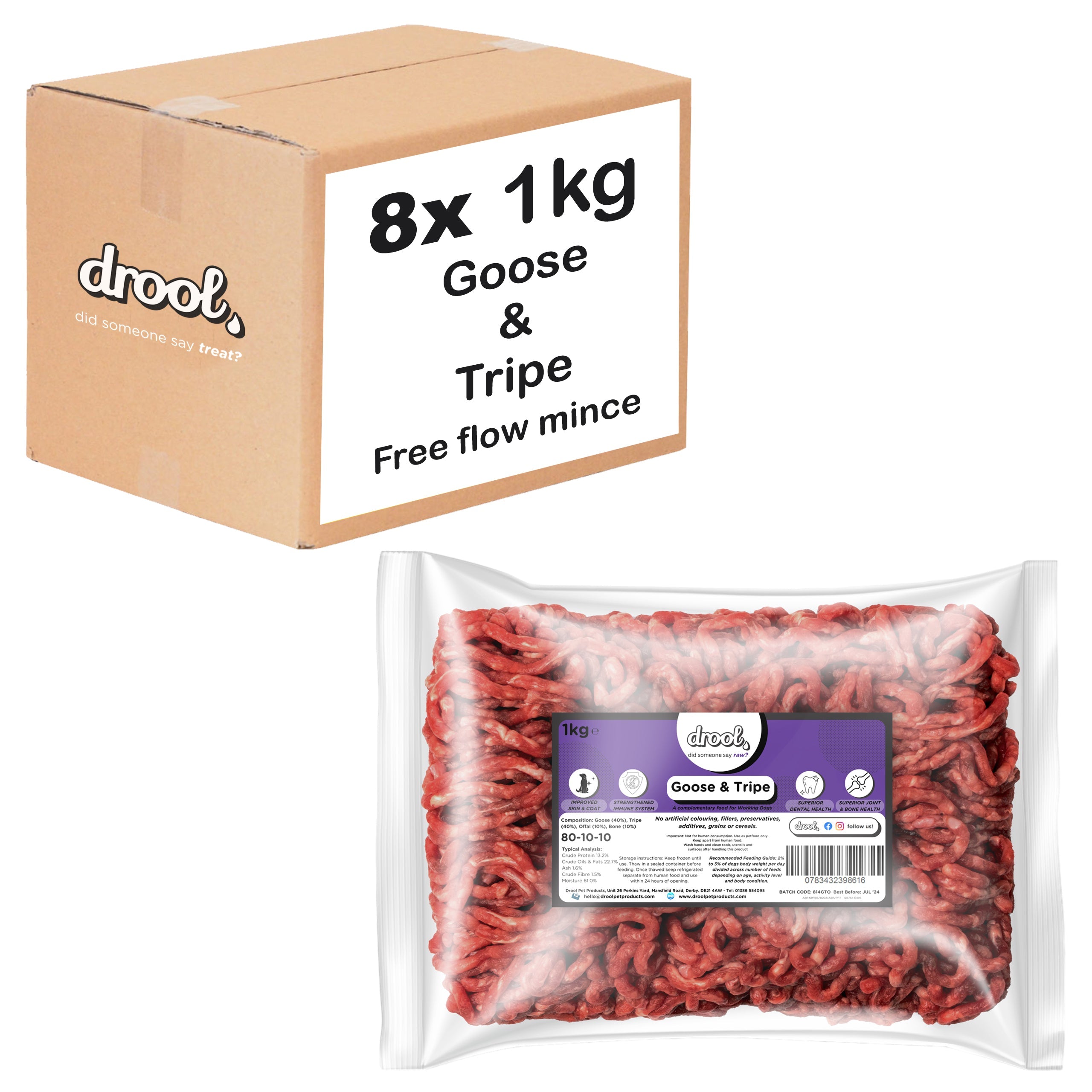 Drool Mince Freeflow Goose & Tripe 1kg - 8 pack