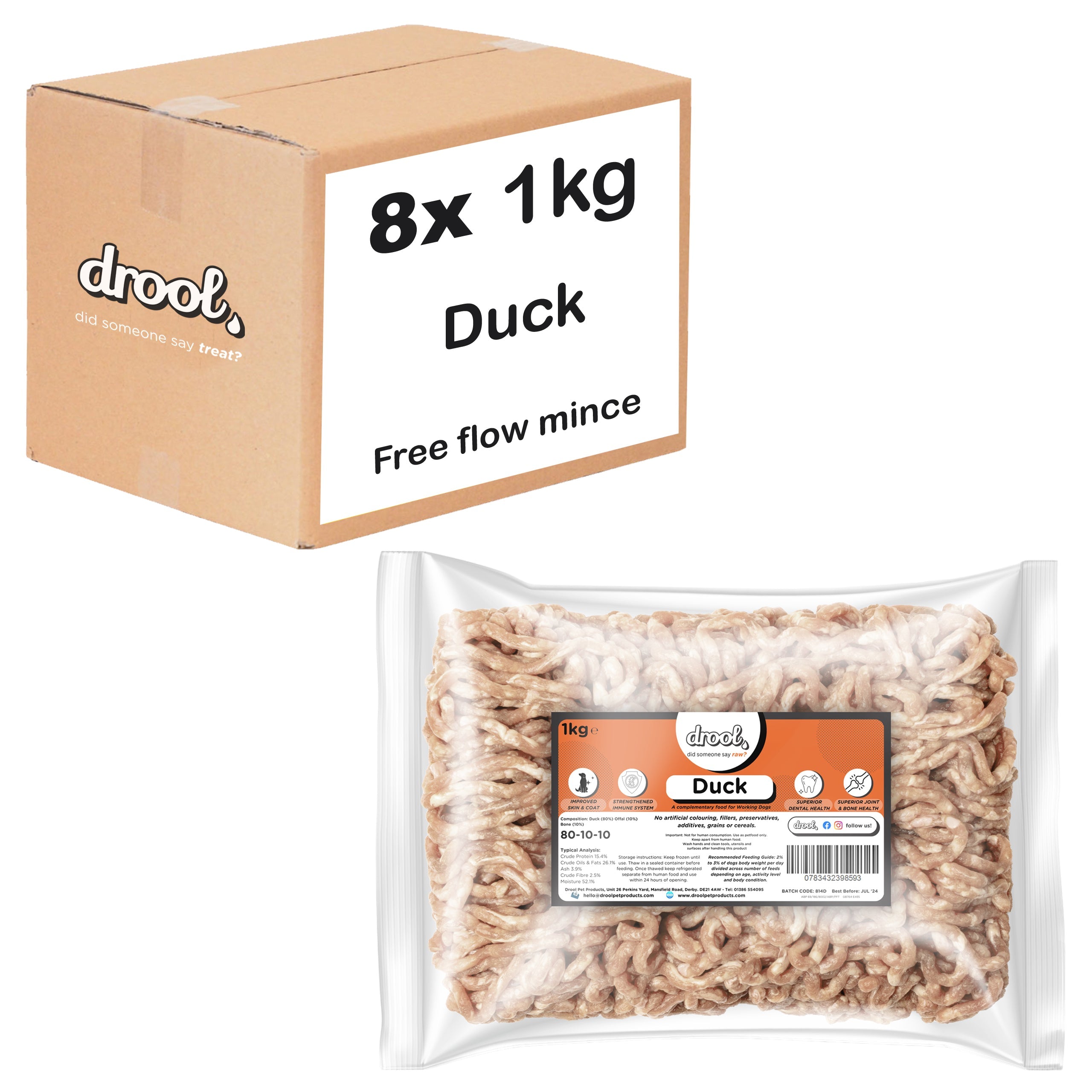 Duck Freeflow Mince 80/10/10 (8x1kg pack) Wholesale