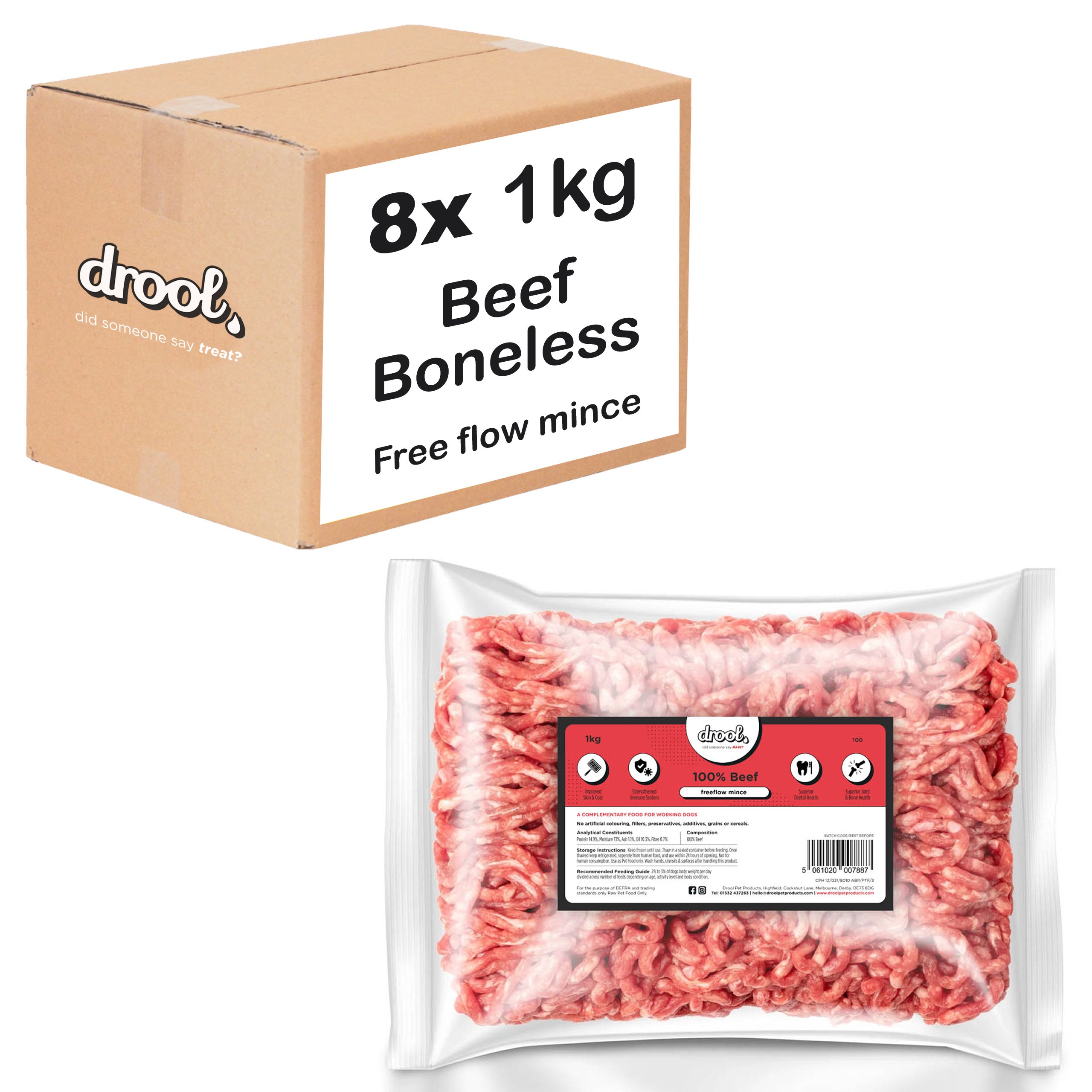 Drool Mince Freeflow Beef Boneless 1kg - 8 pack